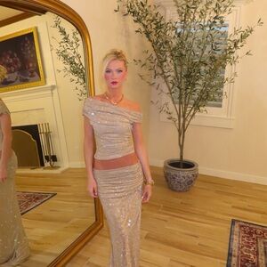 Baby boo Elegant Off-Shoulder Gold rhinestone set xs